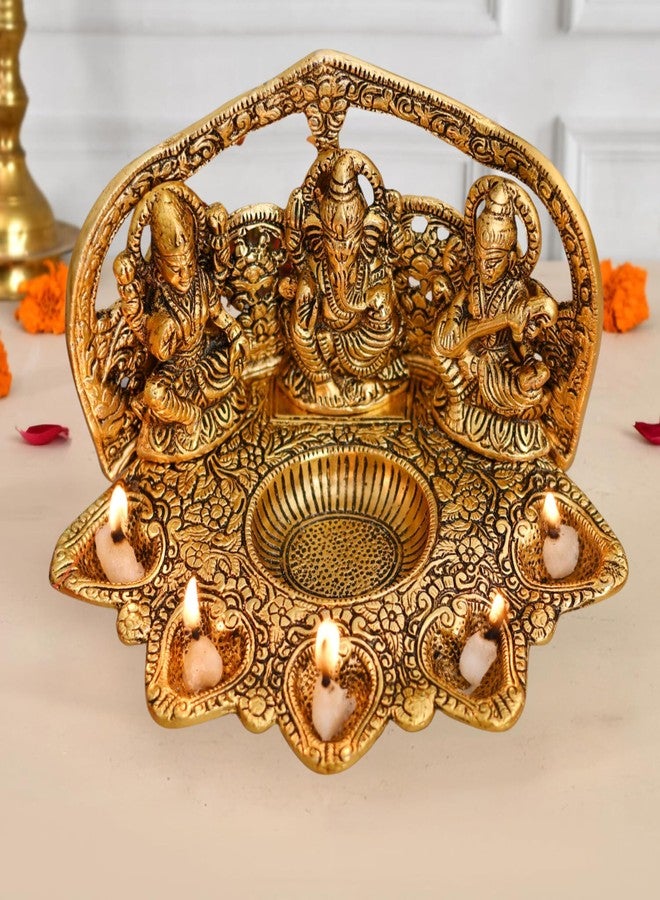 Chhariya Crafts Laxmi Ganesh Saraswati Idol with 5 Face Diya for Home and Office Table Diya Diwali Gift Item Home Decor Decorative Showpieces - Image 1